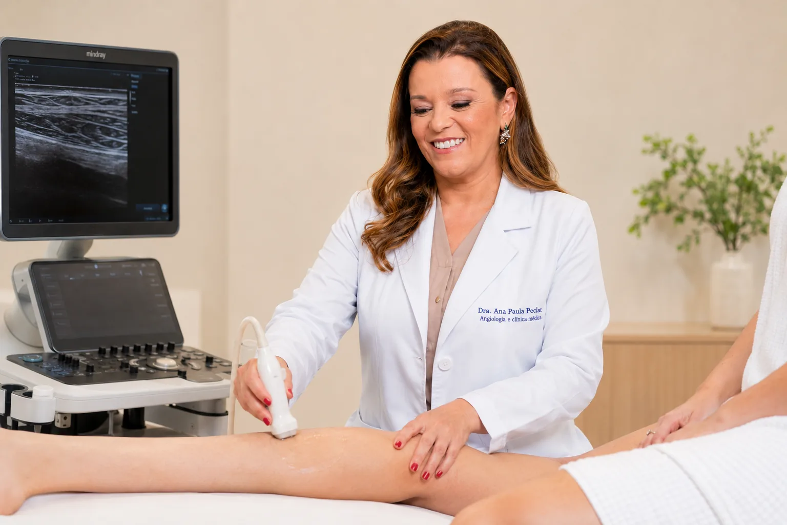Dra. Ana Paula Peclat realizando ultrassom em paciente